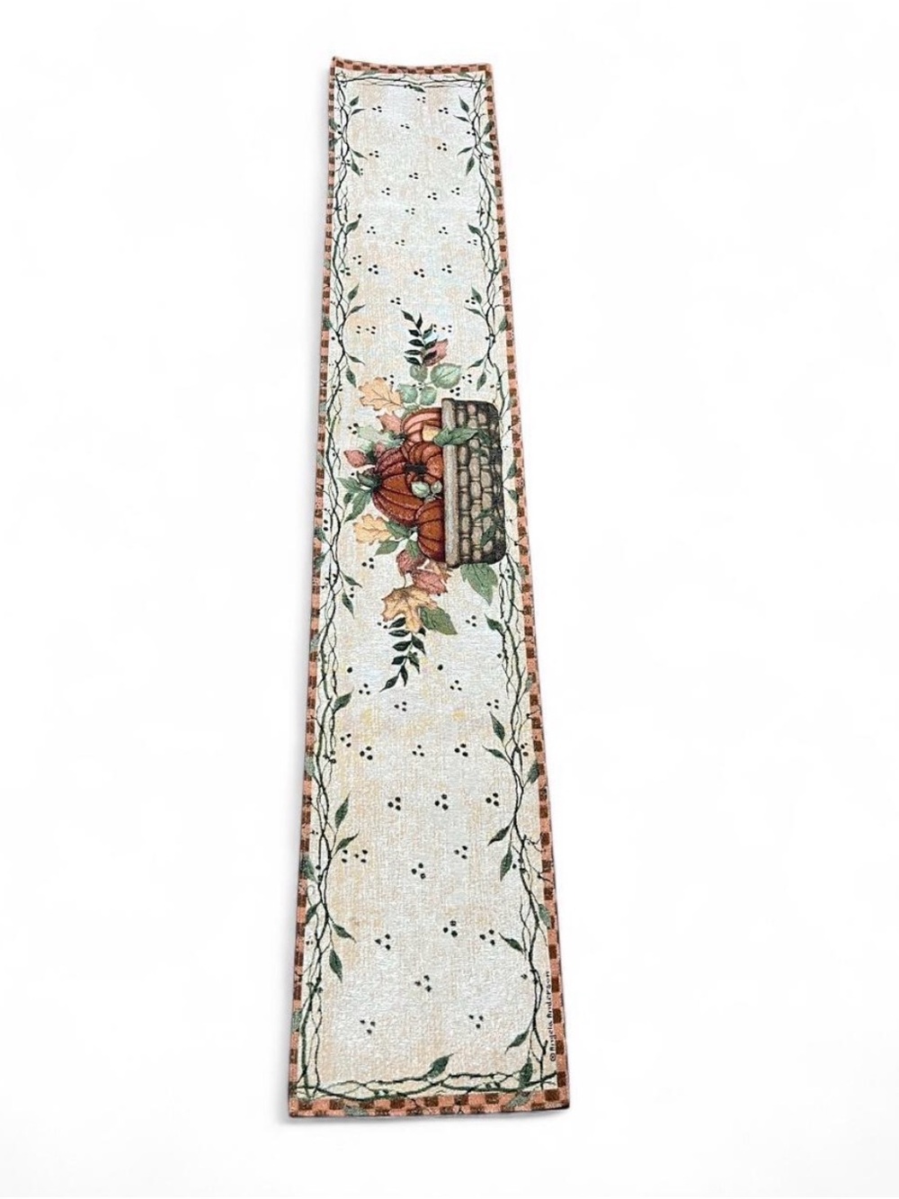 Autumn Harvest Pumpkin Basket Table Runner - Cream & Brown
